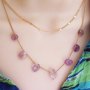 Ametrine Nugget - Layered Necklace - Dainty Gold Necklace - Semi-Precious Stones